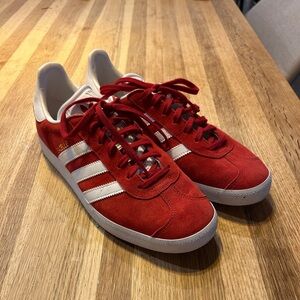 Adidas Red and White Men's Gazelle Sneakers